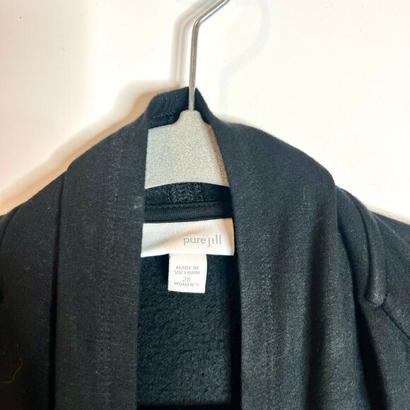 J. Jill PureJill Black Crossover Snap Front Fleece-Lined Long Sleeve Cardigan 2X - Picture 2 of 5